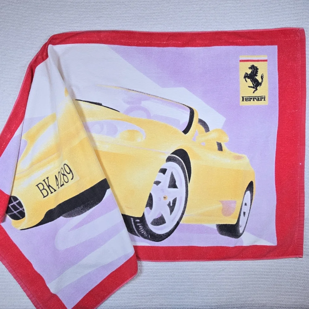VTG Ferrari Sports Car Print Extra Large Cotton Beach Towel Y2K Retro Sporty XL - Picture 1 of 13